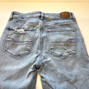 American Eagle Super High Rise Flare Jeans Women Size‎ 8 XS Light Wash Ripped